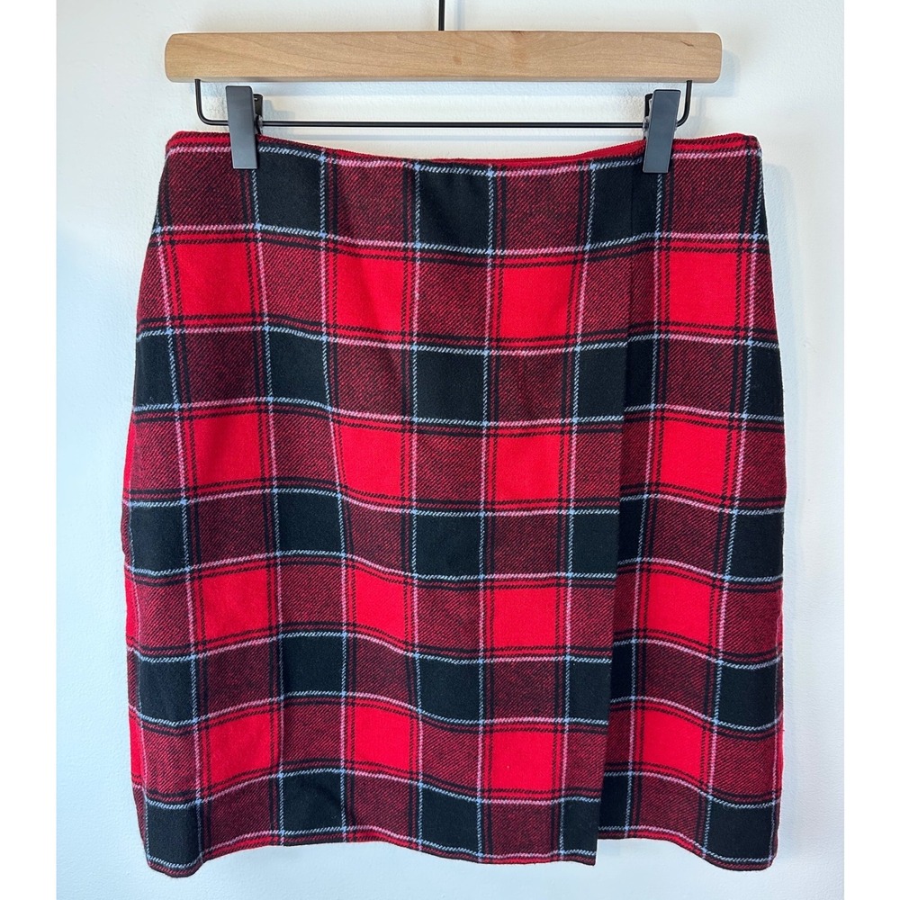 TALBOTS Red & Black Buffalo Check Tartan Plaid Wool Blend Wrap Skirt | 8 - Picture 1 of 8
